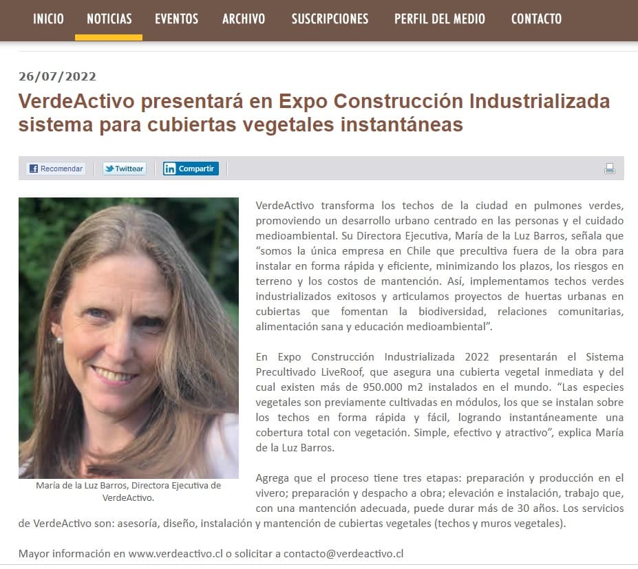 VerdeActivo presentará en Expo Construcción Industrializada sistema para cubiertas vegetales instantáneas